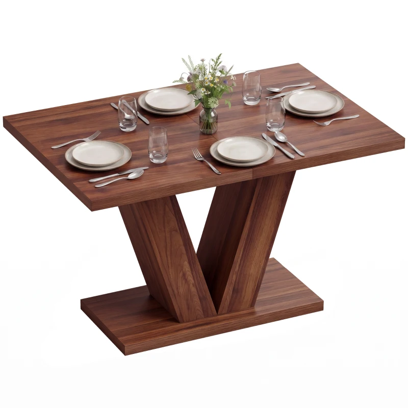 HOMCOM Modern Kitchen Table, Rectangular Dining Table for 4 People with Thick Top, Walnut