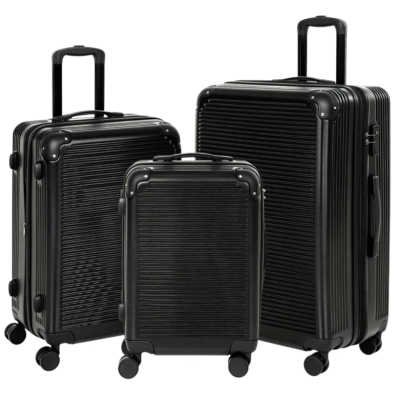 HOMCOM 3-Piece Luggage Set, Carry On & Checked Suitcase Set with TSA Lock, Hard Shell, 20/24/28 Inch, Black