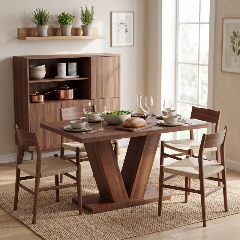 HOMCOM Modern Kitchen Table, Rectangular Dining Table for 4 People with Thick Top, Walnut