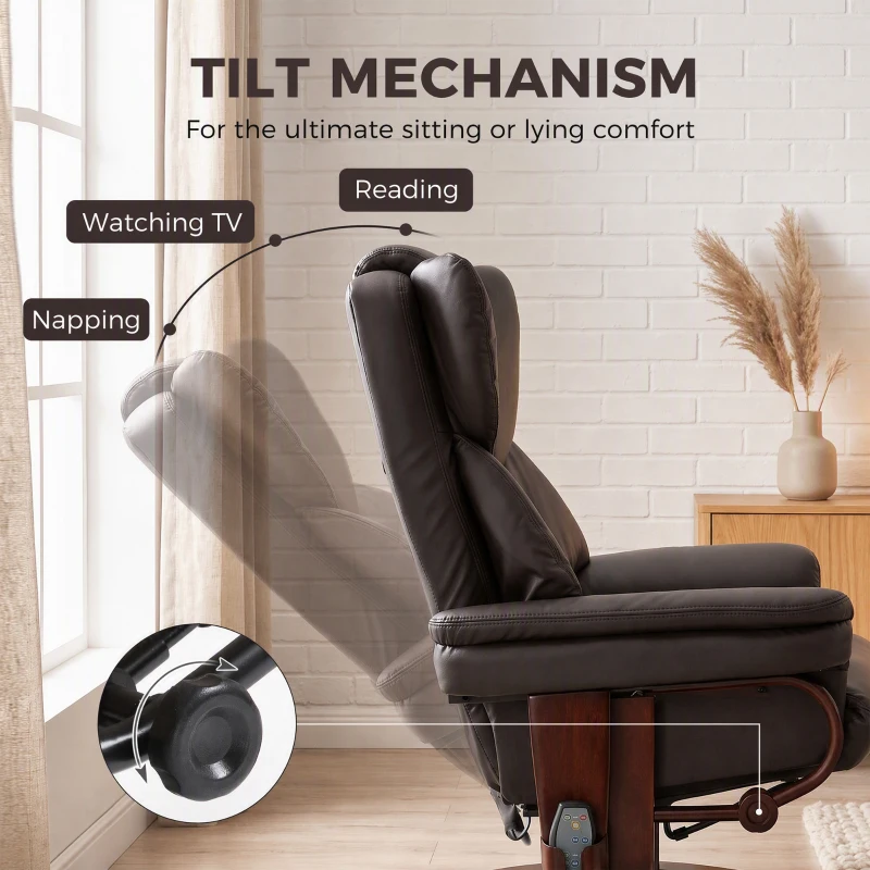 HOMCOM Massage Recliner Chair with Footrest, Swivel Armchair, Wrapped Wood Base, 10 Massage Points, Faux Leather, Black