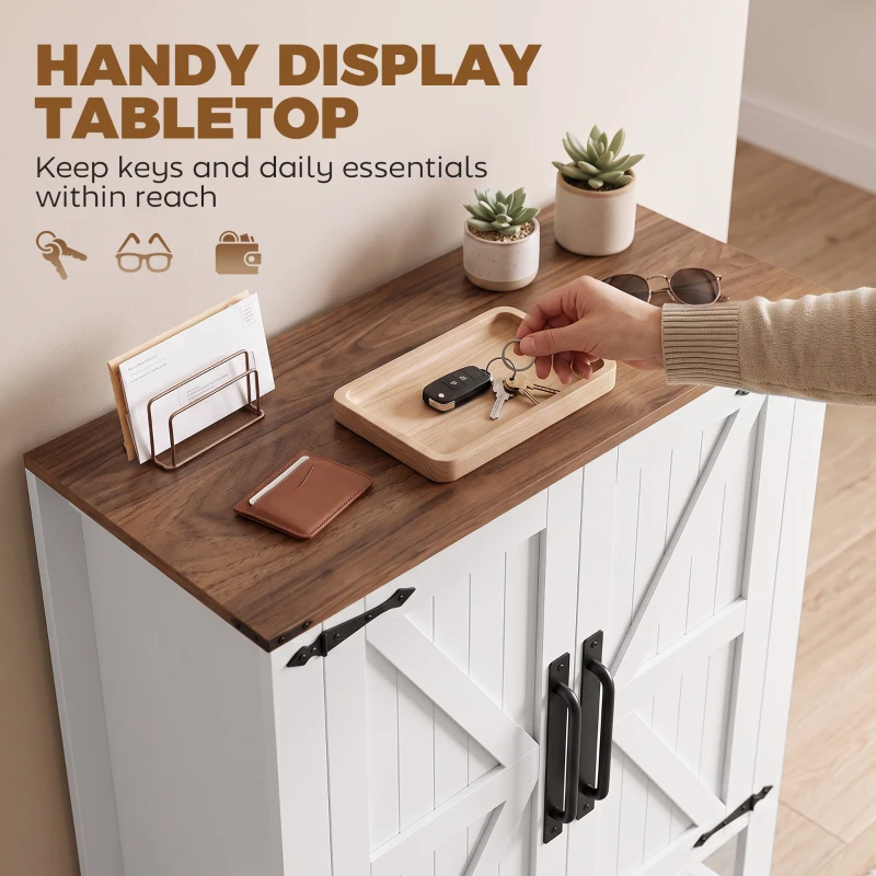 HOMCOM Shoe Cabinet 5 Tier Shelves Shoe Storage Cabinet Anti Tip Hardware Open Cubby Rustic White
