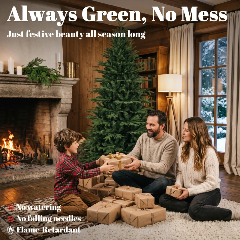 HOMCOM 7ft Artificial Christmas Tree Full Hinged Xmas Tree Metal Base, Green