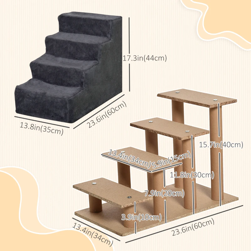 PawHut 4-Step Dog Ramp for Sofa, Bed, and Couch, with Removable Cover, Dark Grey