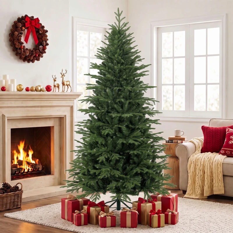 HOMCOM 7ft Artificial Christmas Tree Full Hinged Xmas Tree Metal Base, Green