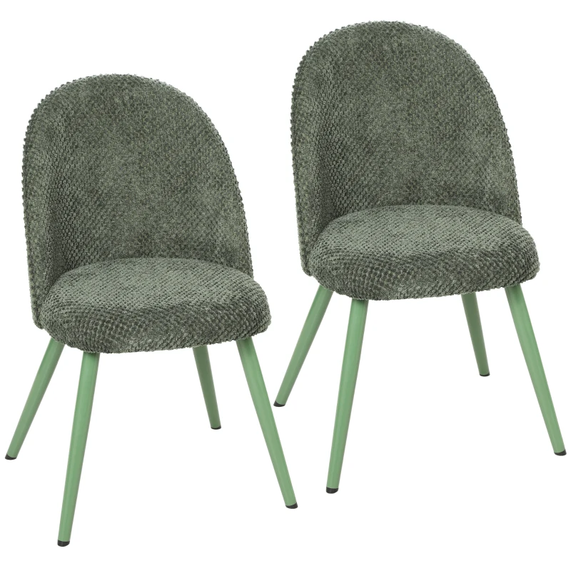 HOMCOM Dining Chairs Velvet Fabric Upholstered Kitchen Chairs Metal Legs Set of 2, Dining Room, Home, Dark Green