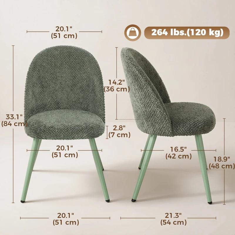 HOMCOM Dining Chairs Velvet Fabric Upholstered Kitchen Chairs Metal Legs Set of 2, Dining Room, Home, Dark Green