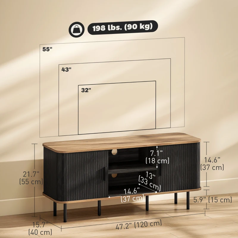 HOMCOM TV Stand Cabinet for TVs up to 55 Inches, TV Unit with Storage Shelves and Cabinets for Living Room, Black