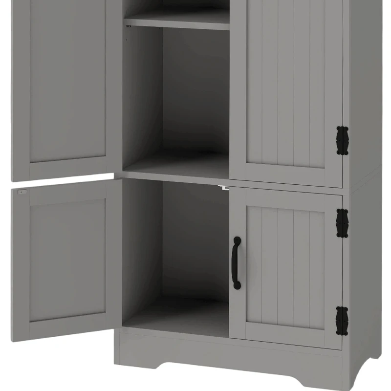 HOMCOM 60" 4-Door Storage Cabinet Multi-Storey Large Space Pantry with Adjustable Shelves Grey