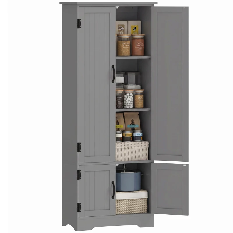 HOMCOM 60" 4-Door Storage Cabinet Multi-Storey Large Space Pantry with Adjustable Shelves Grey