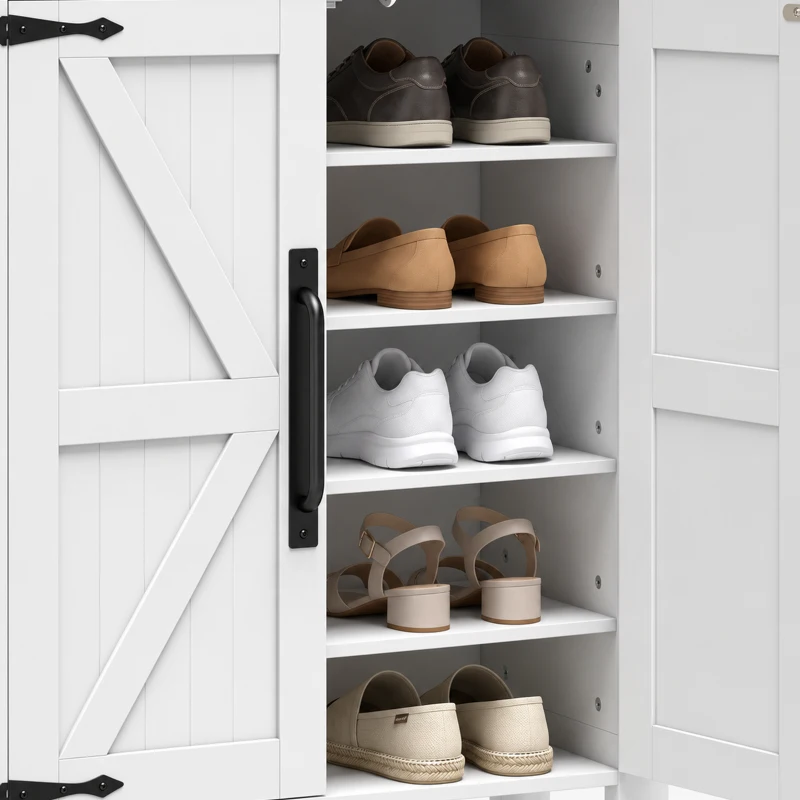 HOMCOM Shoe Cabinet 5 Tier Shelves Shoe Storage Cabinet Anti Tip Hardware Open Cubby Rustic White