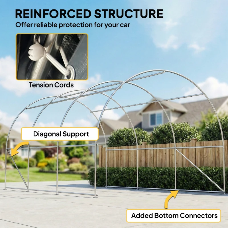 Outsunny 10' x 16' Heavy Duty Portable Carport Tent with Zippered Door, PE Cover for Car, Boat, Motorcycle, Bike, Grey