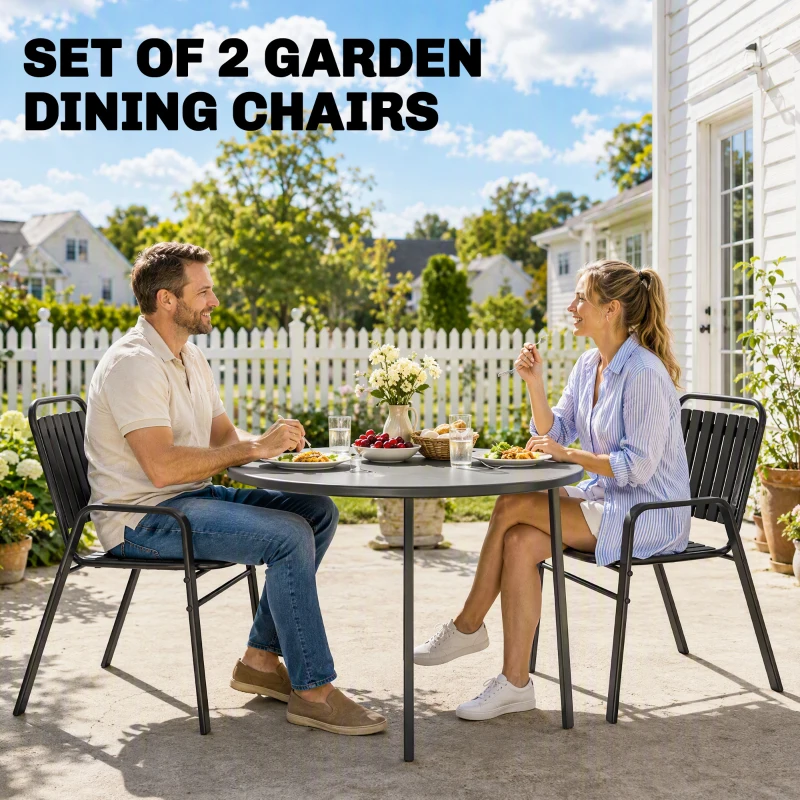 Outsunny Stackable Outdoor Dining Chairs Set of 2, for Patio, Balcony, Deck, Garden, Black