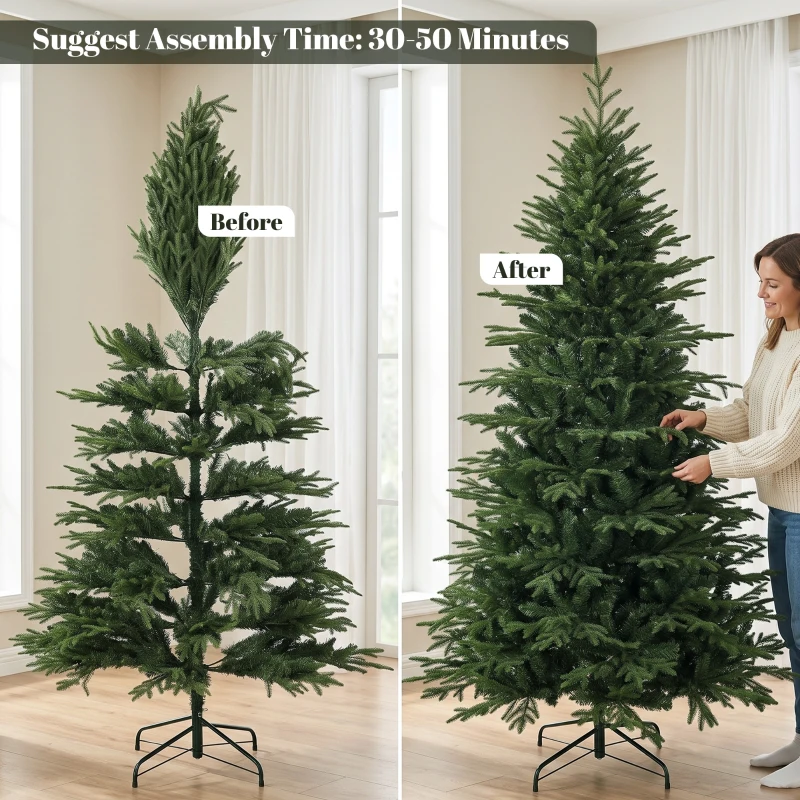 HOMCOM 7ft Artificial Christmas Tree Full Hinged Xmas Tree Metal Base, Green