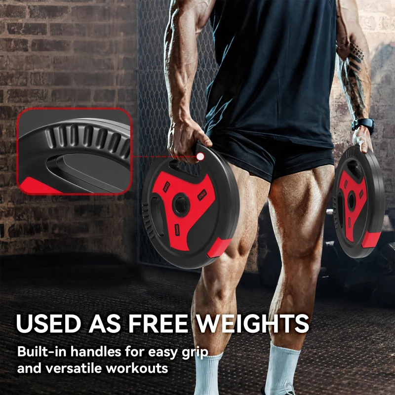 Soozier 66 lbs Weight Plates Set, 4-Piece Sand-Filled Plates with Handles, 1" Hole, Black and Red