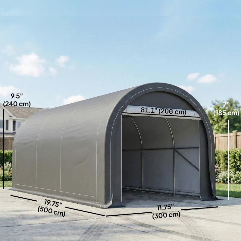 Outsunny 10' x 16' Heavy Duty Portable Carport Tent with Zippered Door, PE Cover for Car, Boat, Motorcycle, Bike, Grey