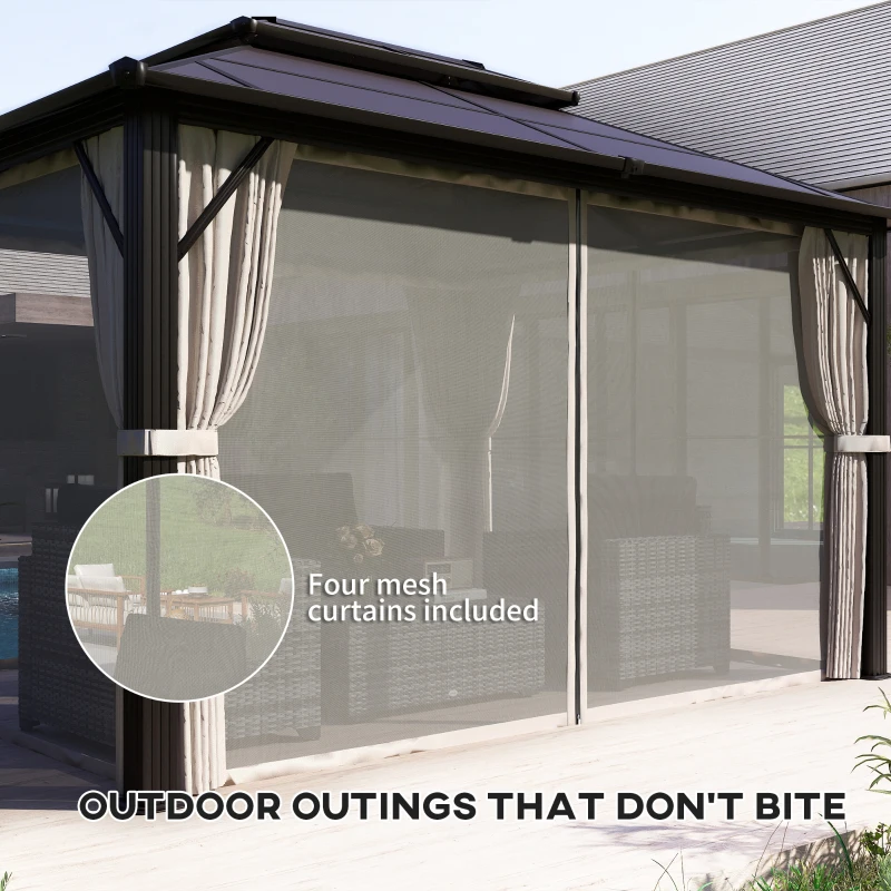 Outsunny 10' x 13' Hardtop Gazebo Canopy with UPF30+ Double Polycarbonate Roof, Aluminum Frame, Netting and Curtains, Beige
