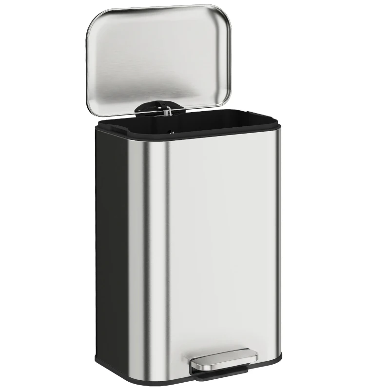 HOMCOM 13.2 Gallon Garbage Can, Slim Stainless Steel Trash Can with Removable PP Inner Bucket, Soft-Close Lid, Silver