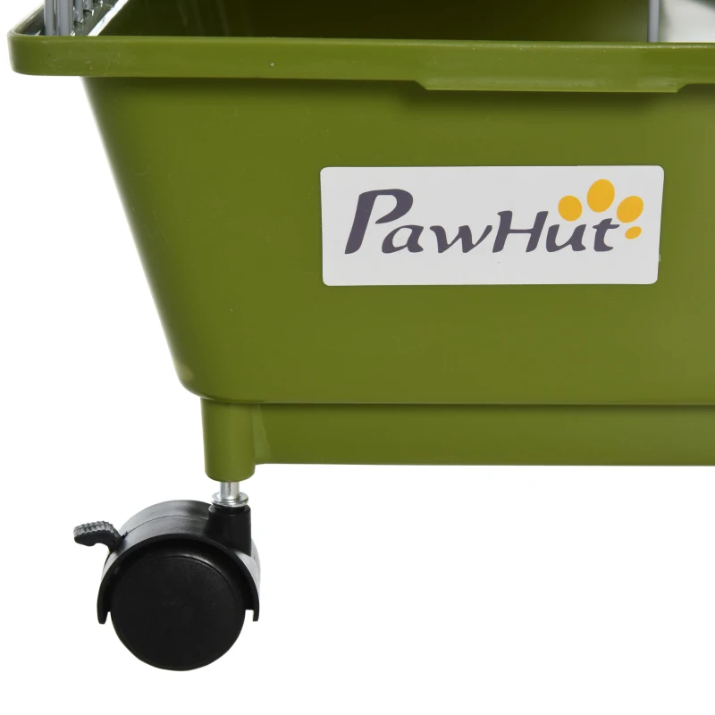 PawHut Small Animal Cage, Rolling Bunny Cage, Guinea Pig Cage with Food Dish, Water Bottle, Hay Feeder, Platform, Ramp, Green