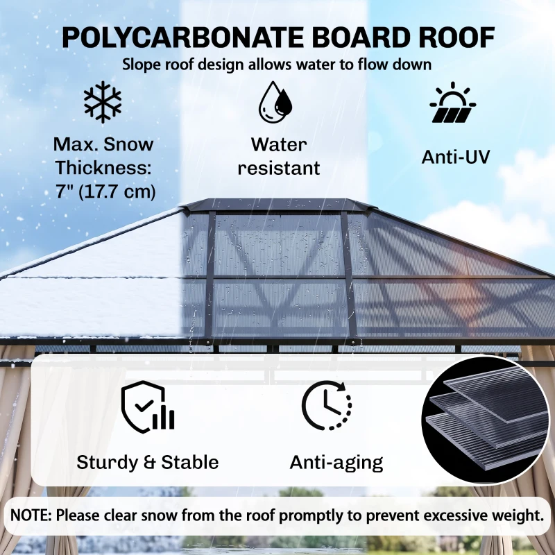 Outsunny 10' x 12' Outdoor Hardtop Gazebo with Polycarbonate Panel Roof, Garden Deluxe Pavilion Canopy BBQ Sunshade Shelter with Removable Curtains