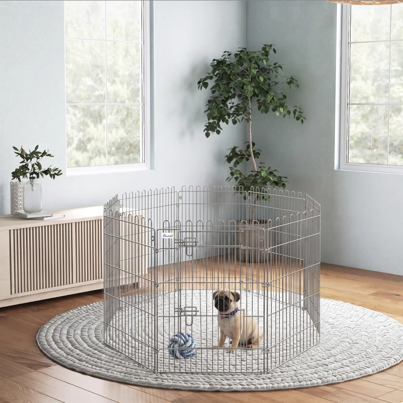 PawHut 36inch 8-Panel Dog Playpen Octagon Pet Exercise Playpen Crate Foldable Dog Cage Pen Puppy Kennel, Black