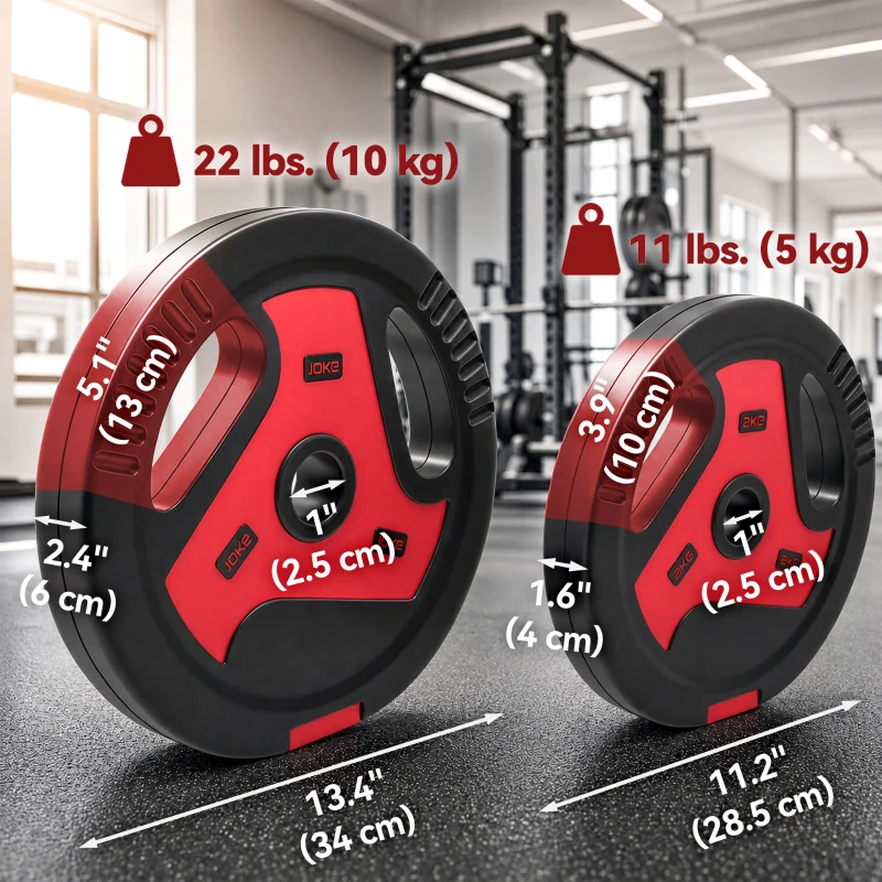 Soozier 66 lbs Weight Plates Set, 4-Piece Sand-Filled Plates with Handles, 1" Hole, Black and Red