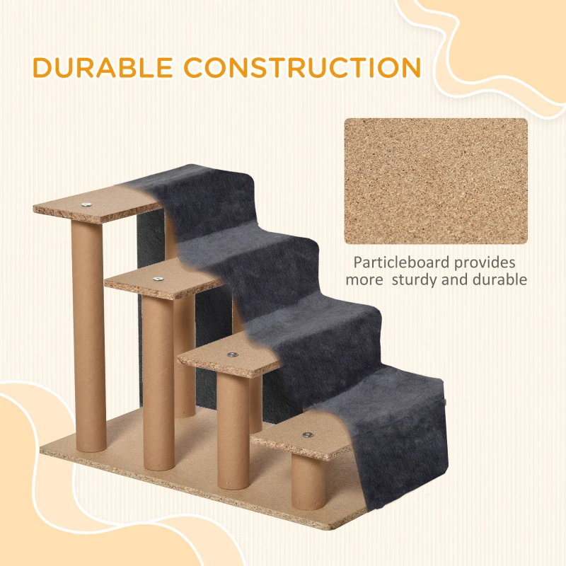 PawHut 4-Step Dog Ramp for Sofa, Bed, and Couch, with Removable Cover, Dark Grey