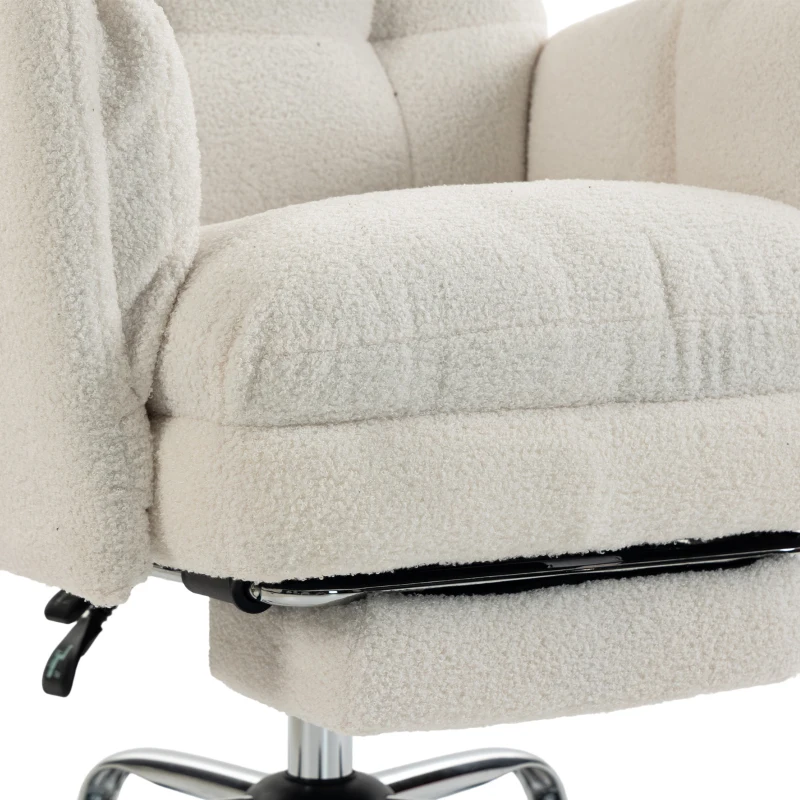 HOMCOM Office Chair, Teddy Fleece Executive Computer Desk Chair with Foldable Armrests, Wide Seat, Lumbar Support, Cream White
