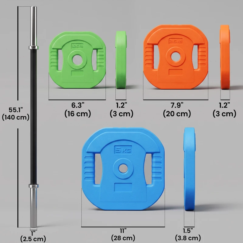 Soozier 44lbs Adjustable Barbell Weight Set, Barbell Bar with Weight Plates, Non-slip Handle, Multicolour