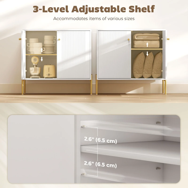 HOMCOM Sideboard, Modern Buffet Cabinet, Coffee Bar Cabinet with Fluted Doors and Adjustable Shelf, White