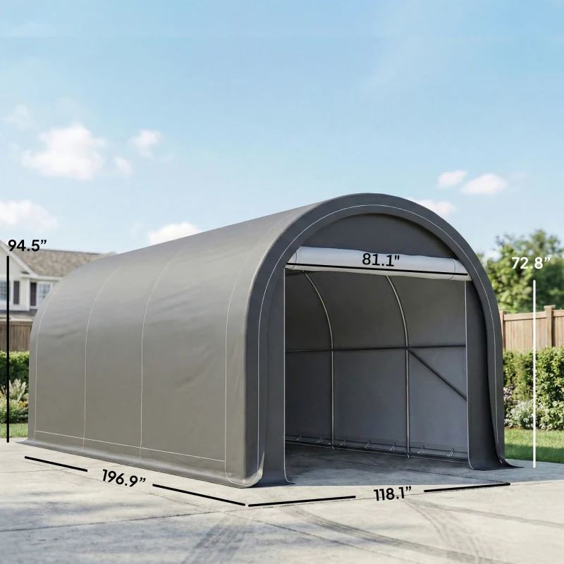 Outsunny 10' x 16' Carport, Heavy Duty Portable Garage Storage Tent with Large Zippered Door, Anti-UV PE Canopy Cover, Gray