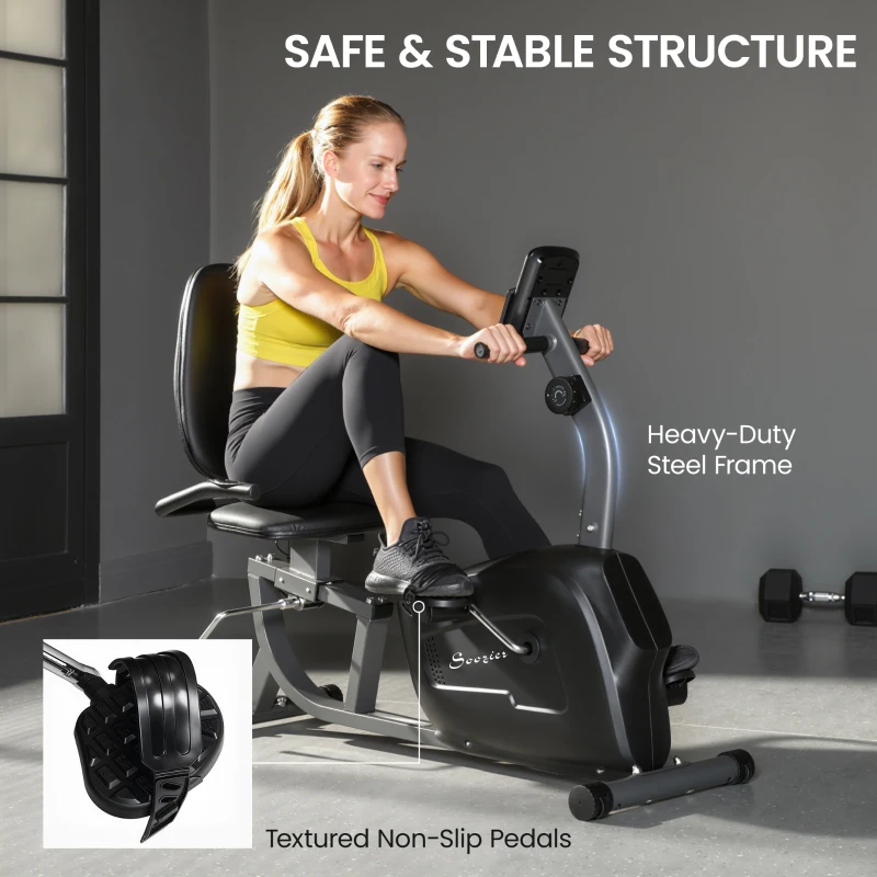 Soozier Recumbent Exercise Bike with 8-Level Magnetic Resistance, LCD Monitor, Heart Rate Handle and Adjustable Seat