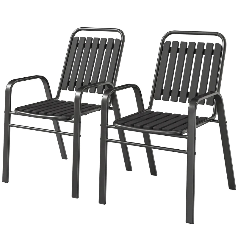 Outsunny Stackable Outdoor Dining Chairs Set of 2, for Patio, Balcony, Deck, Garden, Black