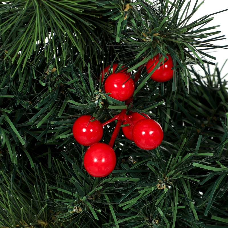 HOMCOM Christmas Decoration, 24 in Pre-Lit Crestwood Spruce Artificial Christmas Wreath, Bow, 50 LED Lights, Green