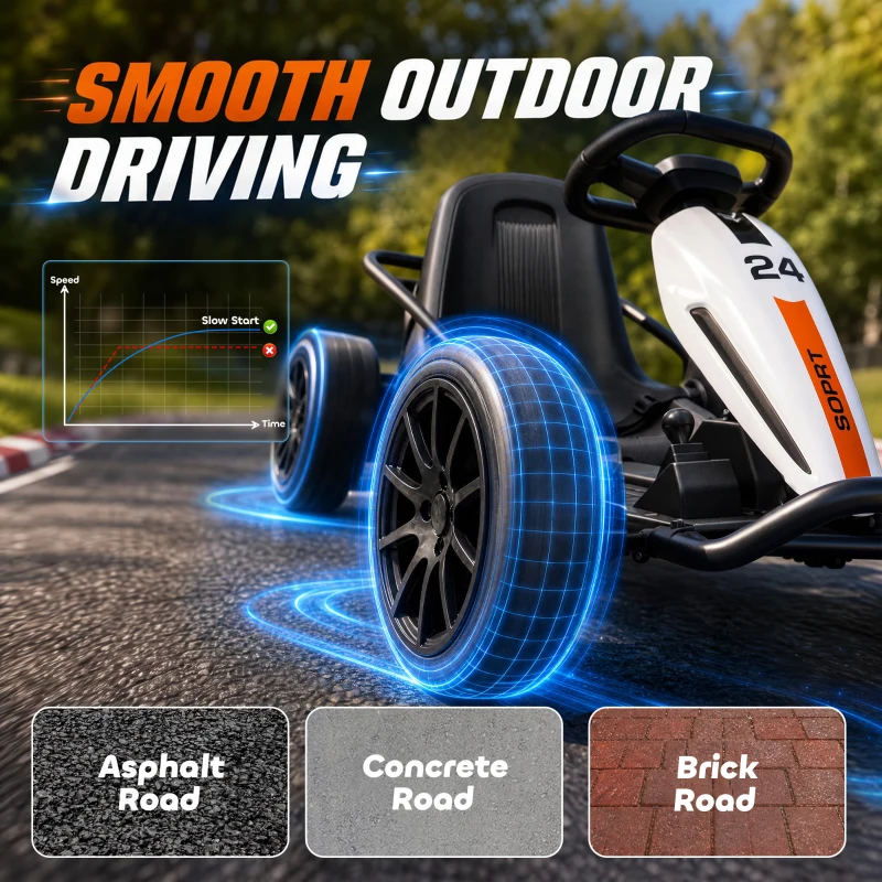 Qaba 24V Electric Drift Go Kart for Kids with Dual Motors, Soft Start, PU Wheels, 7.5MPH High Speed, for Ages 6+, White