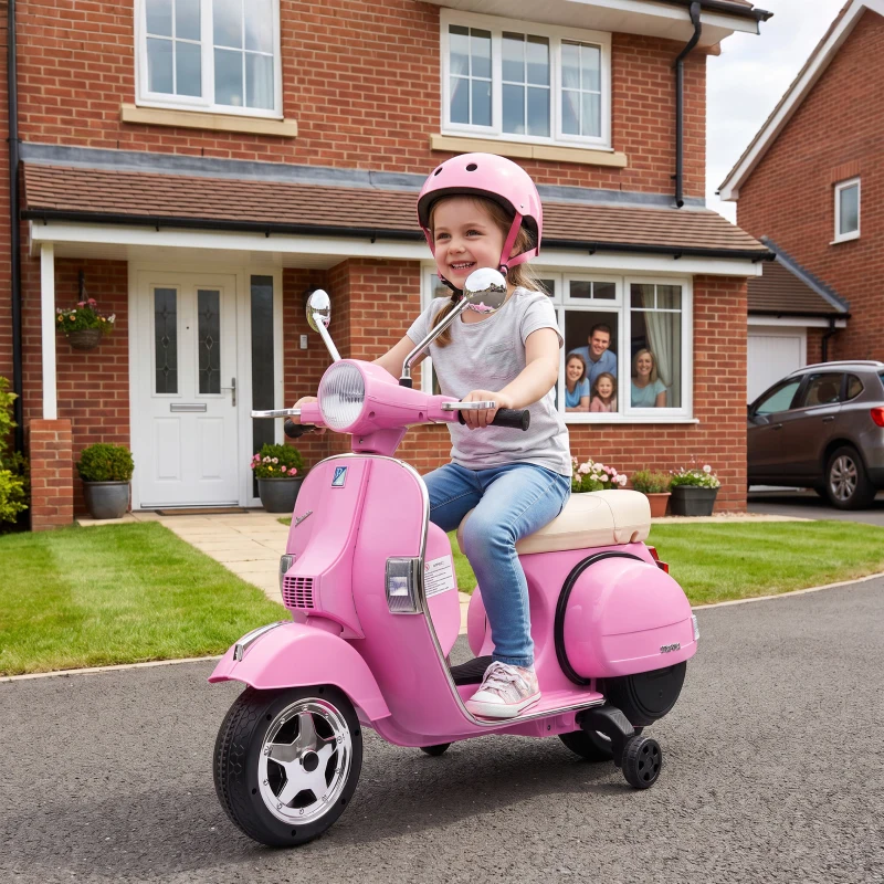 Qaba 12V Kid Motorcycle, Electric Motorbike with Training Wheels, Rear Suspension, Steering Limitation for 3-6 Years, Pink