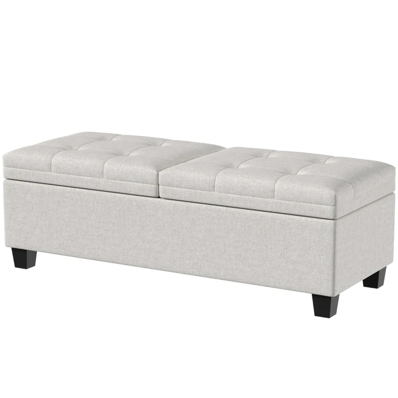 HOMCOM 51.2" Storage Ottoman Bench, End of Bed Bench with 2 Compartments, Dual Lift Lids, Cream White