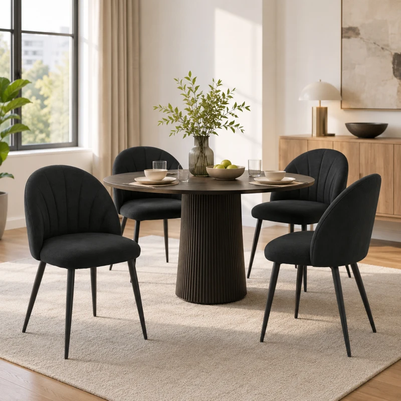 HOMCOM Modern Dining Chairs Set of 4, Upholstered Dining Room Chairs with Metal Legs, Shell Backrest, Padded Seat, Black