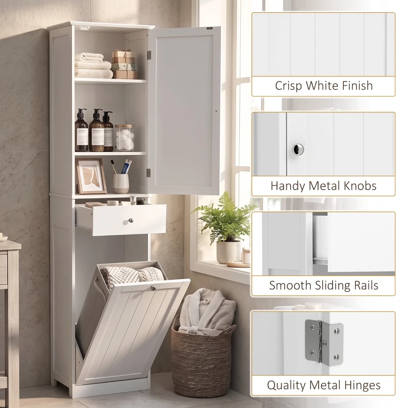 HOMCOM 71" Tall Bathroom Storage Cabinet, Freestanding Narrow Bathroom Cabinet with Tilt-out Laundry Basket, White