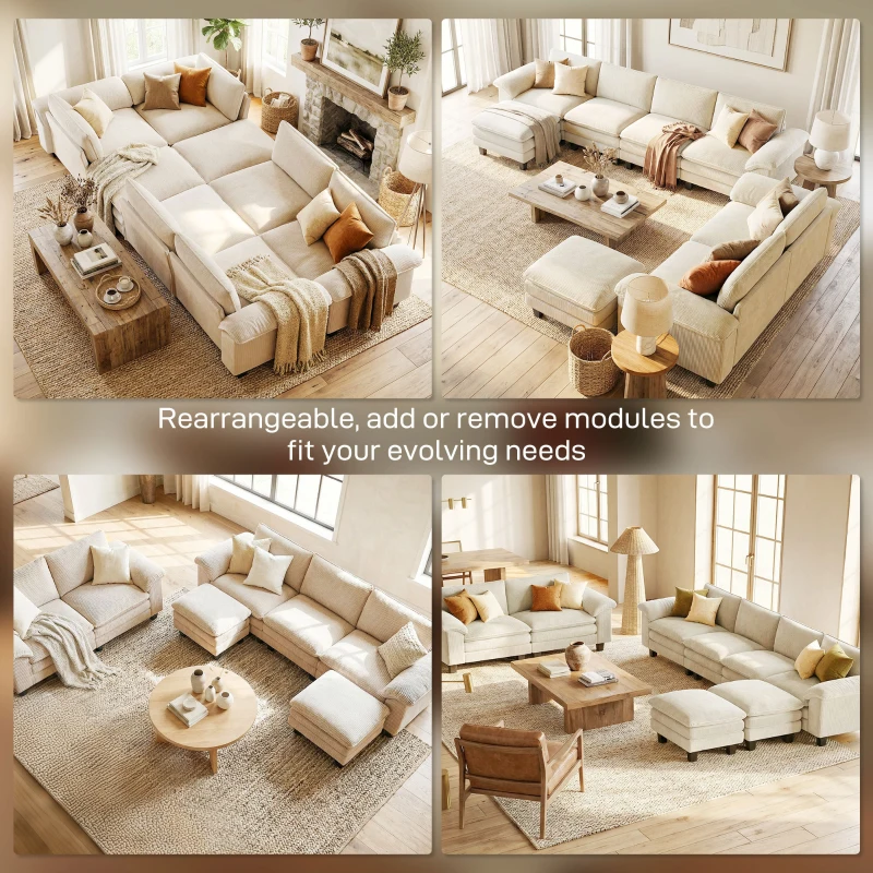 HOMCOM Sectional Sofa, L Shaped Couch with Deep Seat, Movable Ottoman and Pillow-top Armrests, Beige
