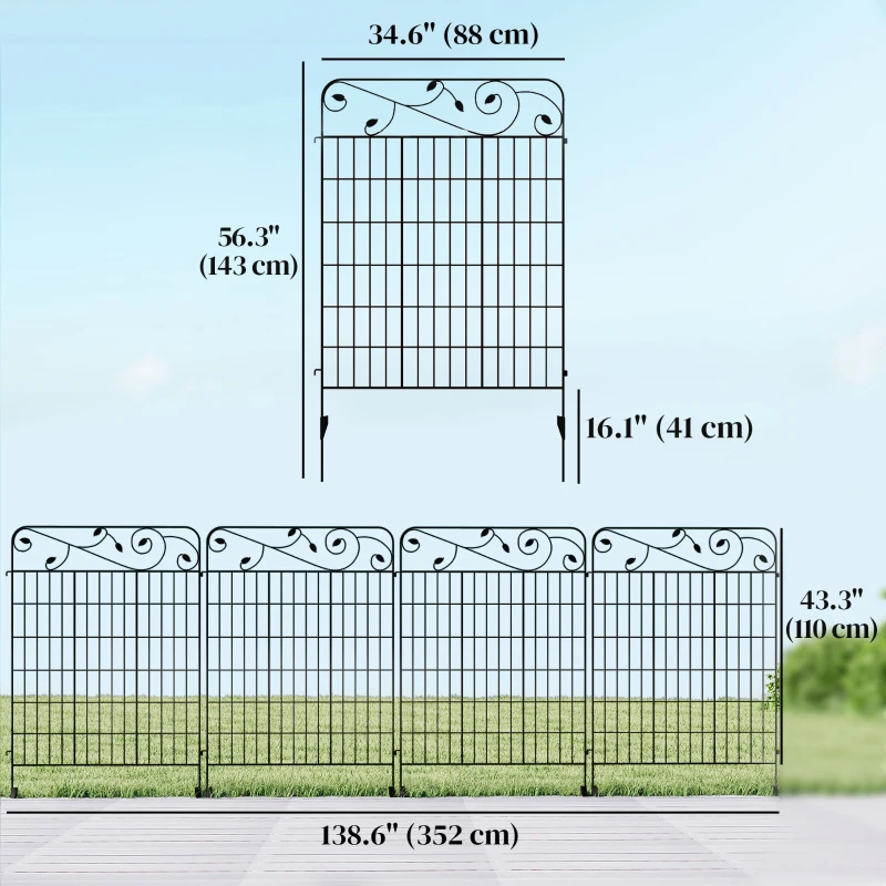 Outsunny Outdoor Metal Garden Fence Panels, Border Edging for Yard, Patio, 4 Pack, Square Vines