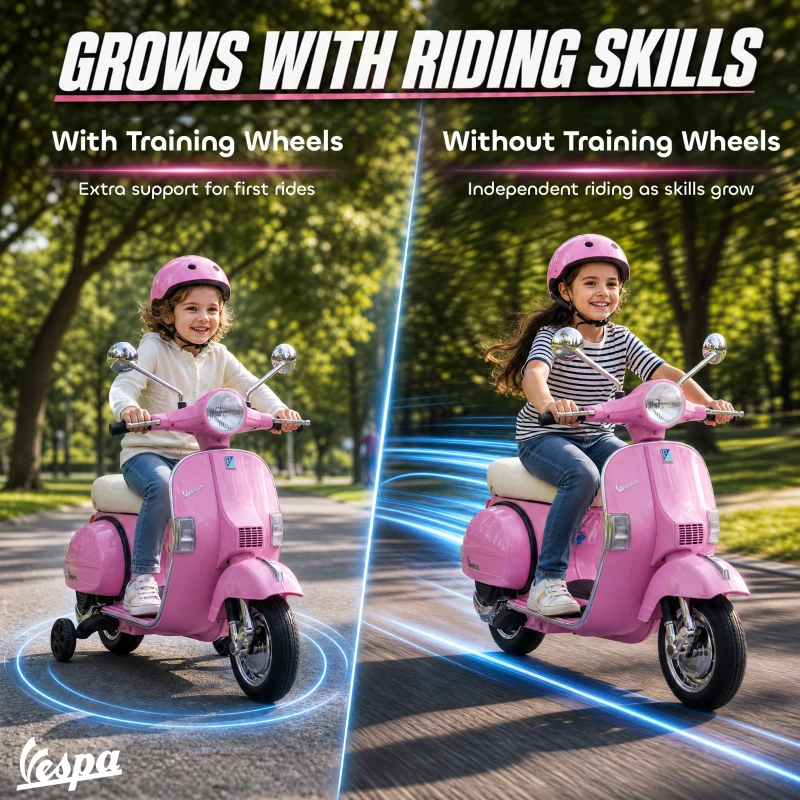 Qaba 12V Kid Motorcycle, Electric Motorbike with Training Wheels, Rear Suspension, Steering Limitation for 3-6 Years, Pink