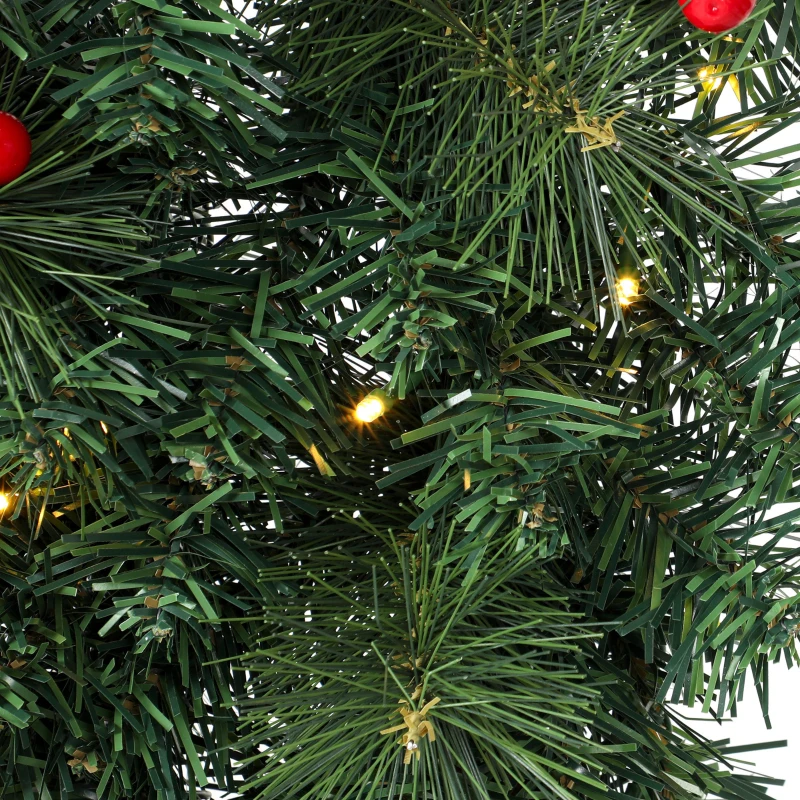 HOMCOM Christmas Decoration, 24 in Pre-Lit Crestwood Spruce Artificial Christmas Wreath, Bow, 50 LED Lights, Green