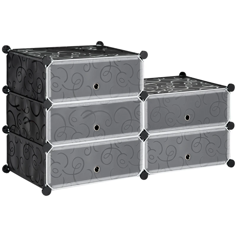 HOMCOM 6-Tier Shoe Rack, 6 Cube Storage Organizer with Doors, DIY 6-Cube Modular Cabinet for Living Room, Black