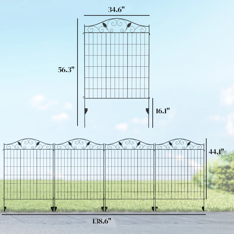 Outsunny Garden Fence, 4 Pack, Folding Garden Fence Border, No Dig Ground Stake Metal Fence Panels for Outdoor Patio Yard Landscape