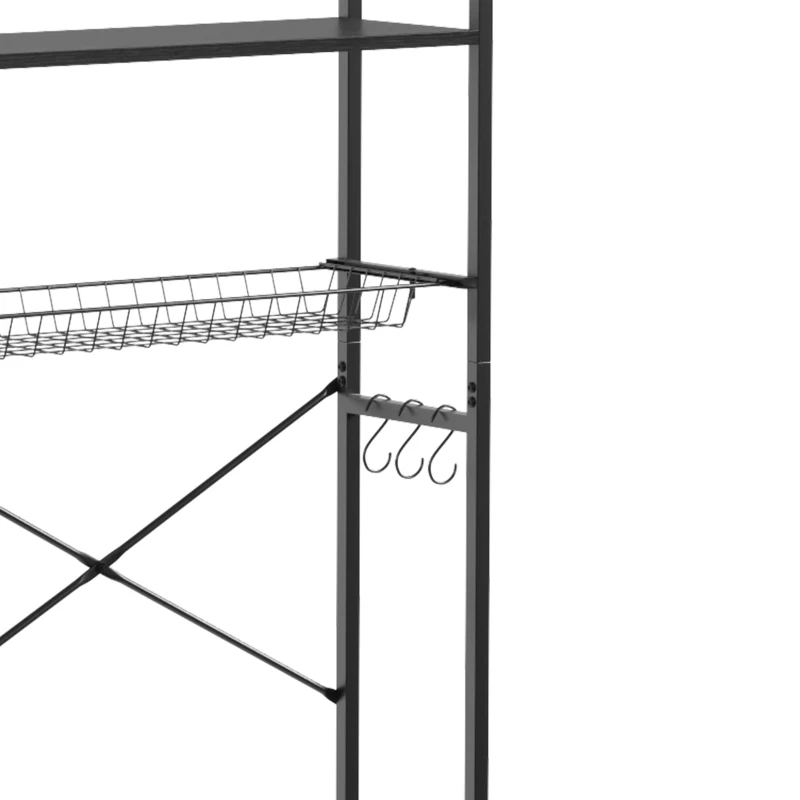 HOMCOM Over-the-Toilet Storage Shelf, 3-Tier Over-Toilet Bathroom Organizer with Adjustable Shelves and Pull-Out Basket, Black