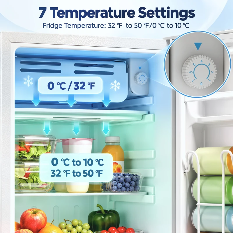 HOMCOM 3.2 Cu Ft Mini Fridge with Chiller Box, Single Door Compact Refrigerator, Adjustable Thermostat, Reversible Door, White