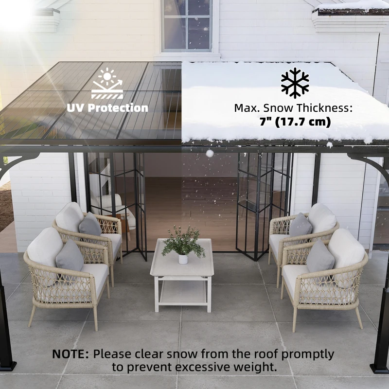 Outsunny 11' x 10' Outdoor Pergola, Wall Mounted Hardtop Lean-to Gazebo with Polycarbonate Roof and Metal-Aluminium Frame