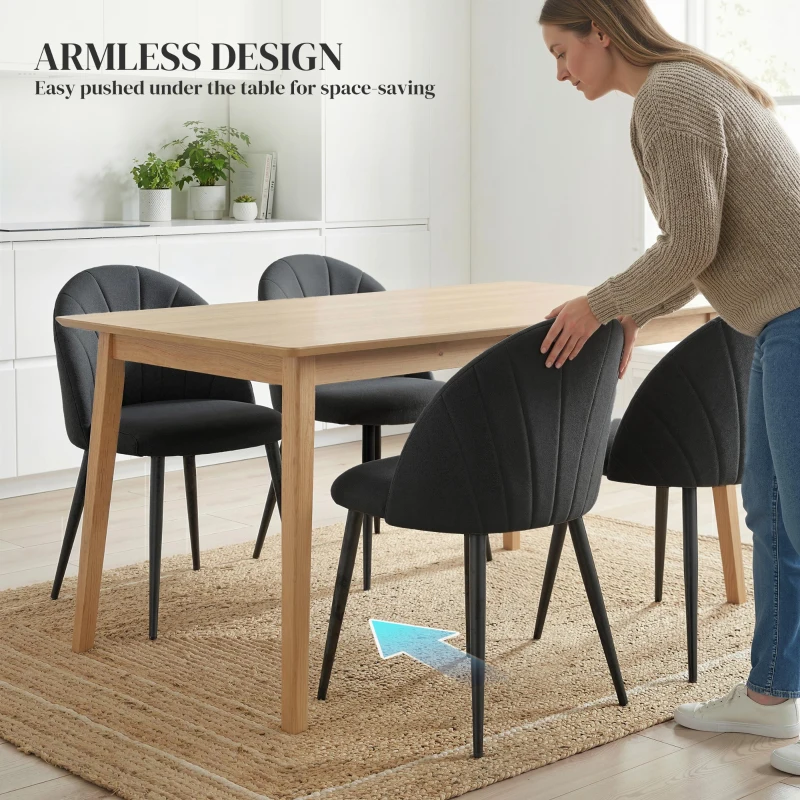 HOMCOM Modern Dining Chairs Set of 4, Upholstered Dining Room Chairs with Metal Legs, Shell Backrest, Padded Seat, Black