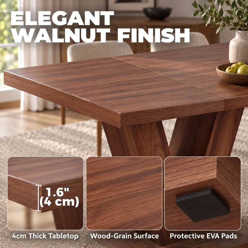 HOMCOM Modern Kitchen Table, Rectangular Dining Table for 4 People with Thick Top, Walnut
