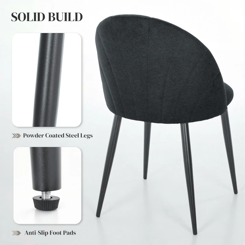 HOMCOM Modern Dining Chairs Set of 4, Upholstered Dining Room Chairs with Metal Legs, Shell Backrest, Padded Seat, Black